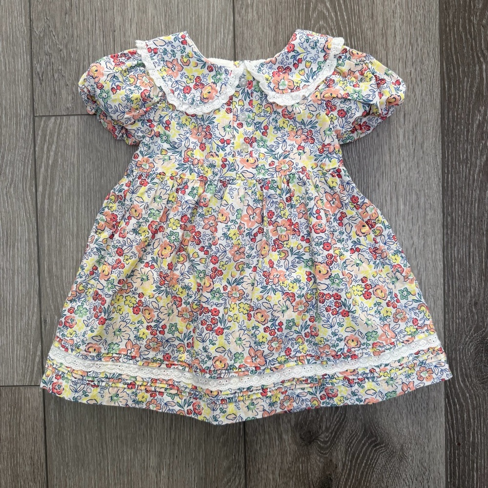 CATHERINE MALANDRINO SHORT PUFF SLEEVE DRESS PETER PAN COLLAR FLORAL LACE 12MO